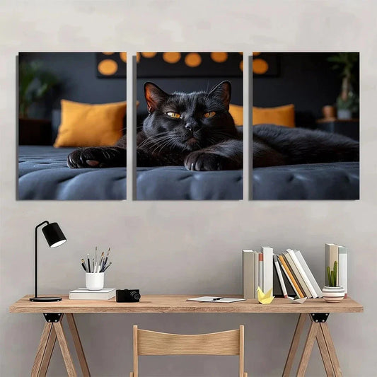3pcs Black Cat Paw Animal Stunning Golden Eyes Metal Print Ready to Hang Art