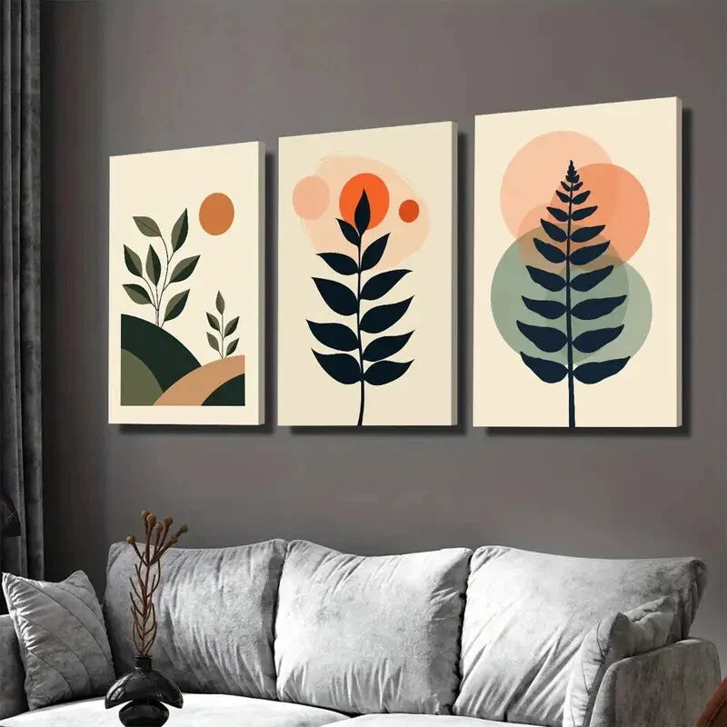3pcs Modern Abstract Botanical 3 Minimalist Leaf Wall Art Set Canvas Framed 40x60cm - High Quality Print 100% Australian Made Wall Canvas Ready to Hang