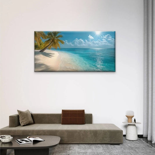 Beaches Palm Trees Blue Skies Wall Art Canvas Office Home Room Framed 80x45cm