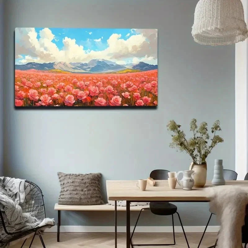 Serene Flower Field Wall Art canvas office home room framed 120x60cm