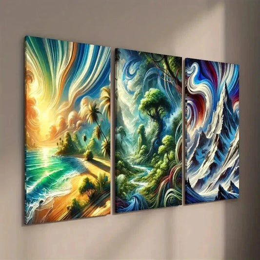 3pcs Lush Rainforest & Snowy Mountains Wall Art Set Canvas Framed 40x60cm - High Quality Print 100% Australian Made Wall Canvas Ready to Hang