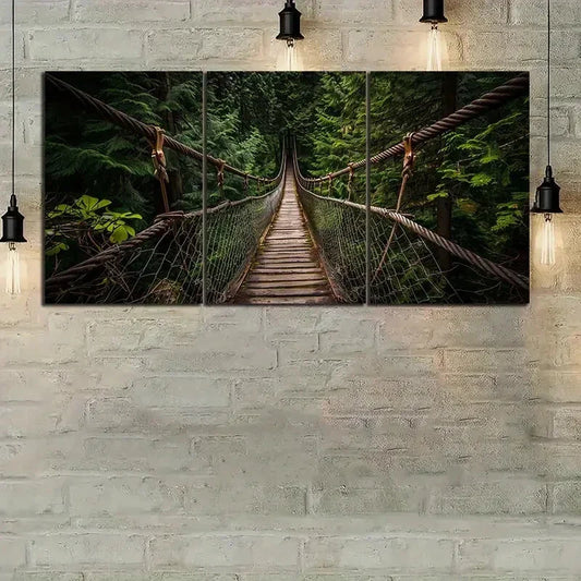 3pcs Old Wooden Bridge Forest Metal Print Ready to Hang Art