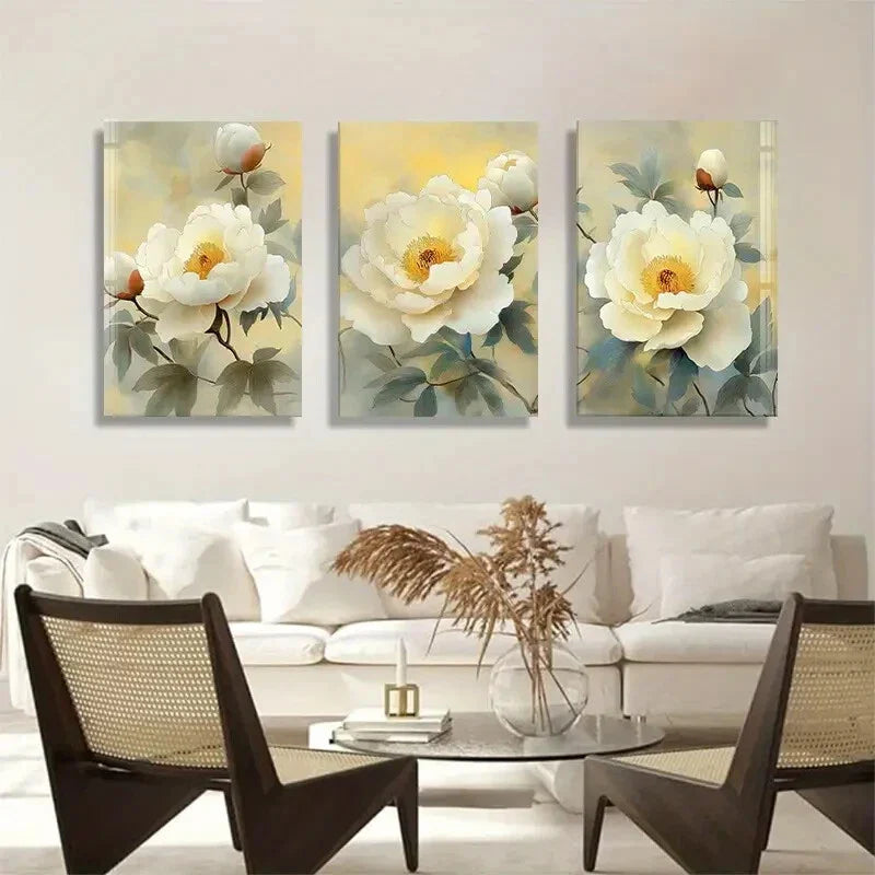 3pcs Elegant Peony Flower Set Featuring Perfect Wall Art Set Canvas Framed 40x60cm - High Quality Print 100% Australian Made Wall Canvas Ready to Hang