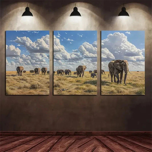3pcs Elephant Aesthetic Nature Metal Print Ready to Hang Art