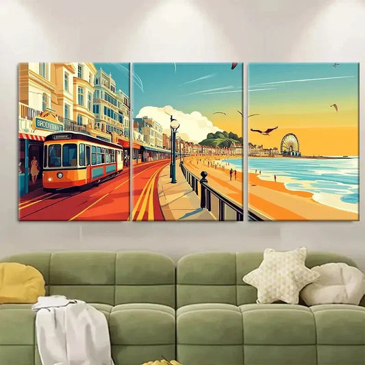 3pcs Brighton Vintage Themed Dimensional Metal Print Ready to Hang Art