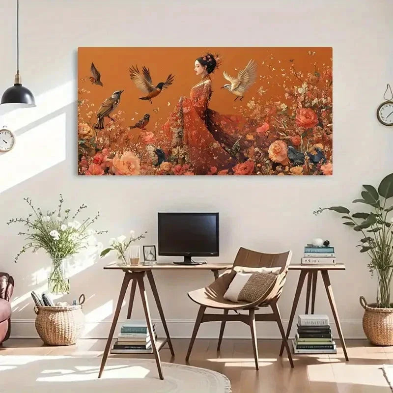 Elegant Nature Harmony Flowers Wall Art Canvas Office Home Room Framed 120x60cm
