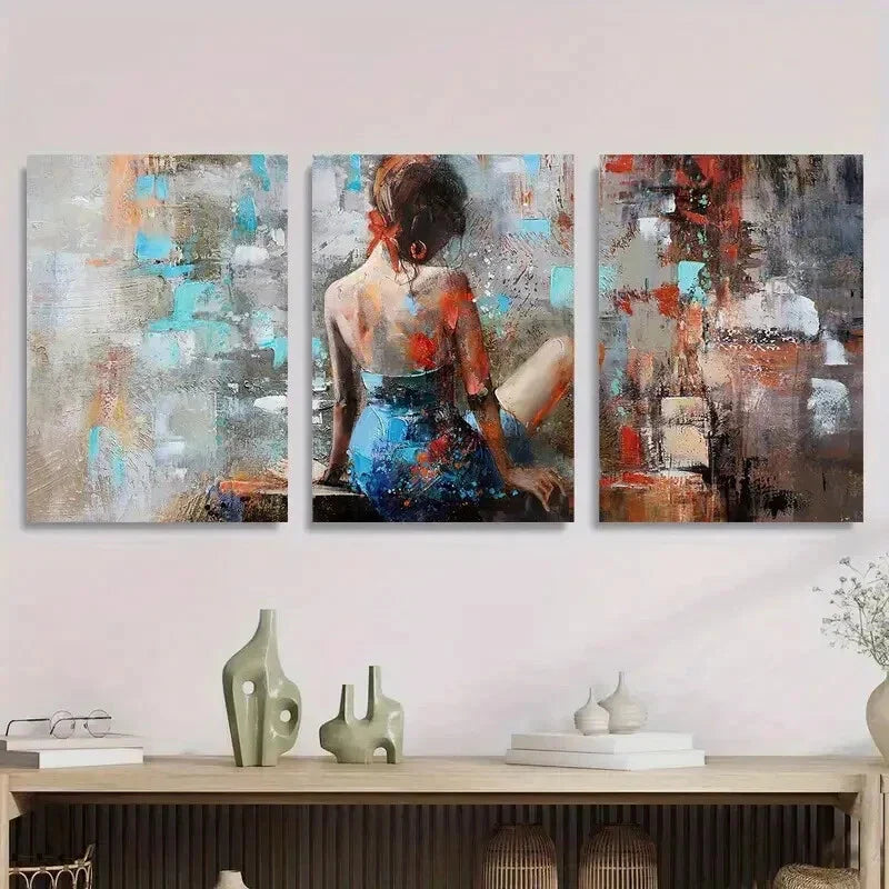 3pcs Abstract Woman Figure Modern Expressionist Metal Print Ready to Hang Art