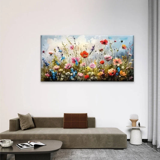 Field Flower Nature Perfect Wall Art Canvas Office Home Room Framed 80x45cm