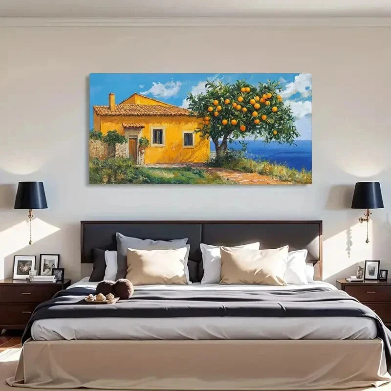Contemporary Vintage Orange Wall Art Canvas Office Home Room Framed 80x45cm