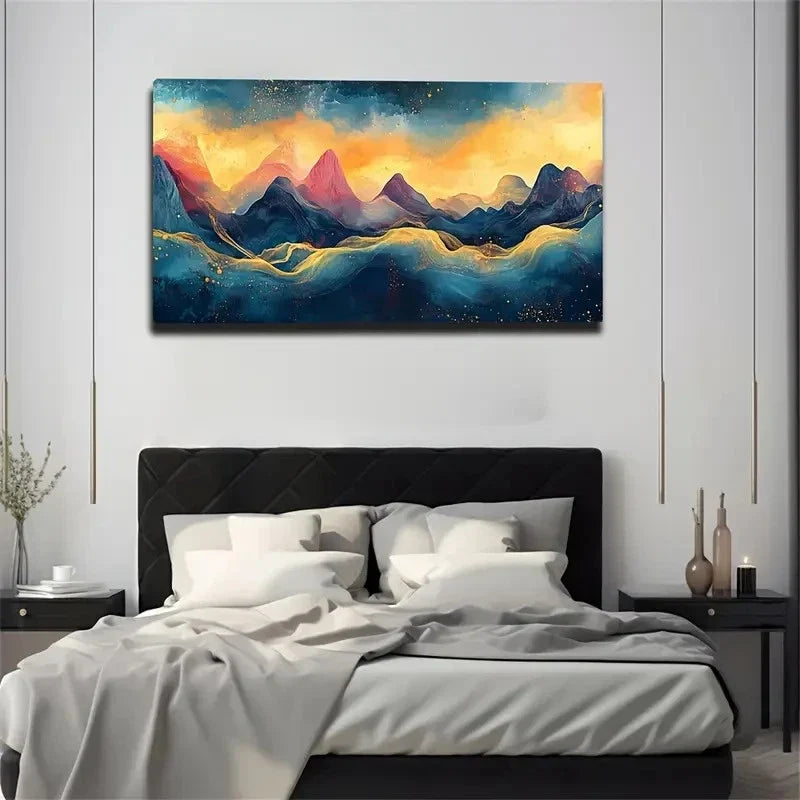 Golden Wave Decorative Wall Art Canvas Office Home Room Framed 120x60cm
