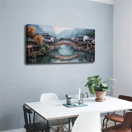 Tranquil Lake & Traditional Wall Art Canvas Office Home Room Framed 120x60cm