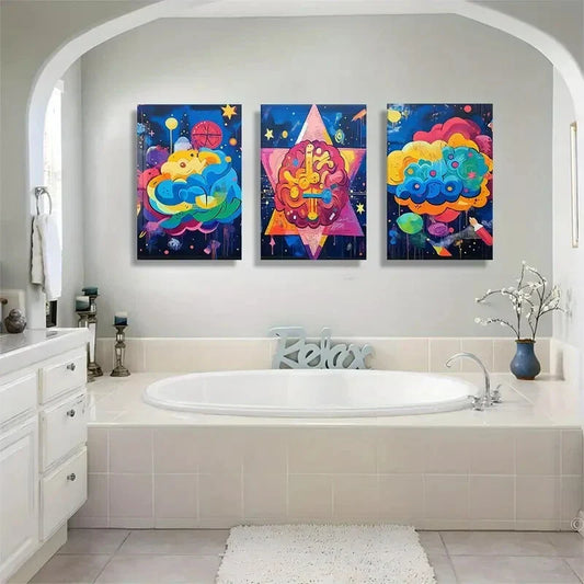 3pcs Abstract Cosmic Cloud Colorful Perfect Wall Art Set Canvas Framed 40x60cm - High Quality Print 100% Australian Made Wall Canvas Ready to Hang