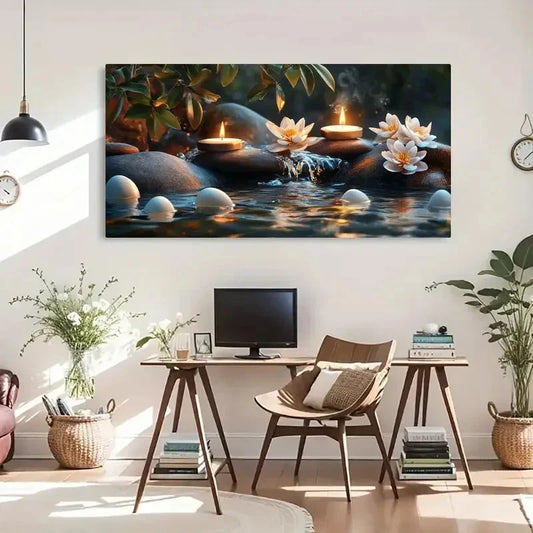 Soft Candlelight Elements Wall Art Canvas Office Home Room Framed 120x60cm