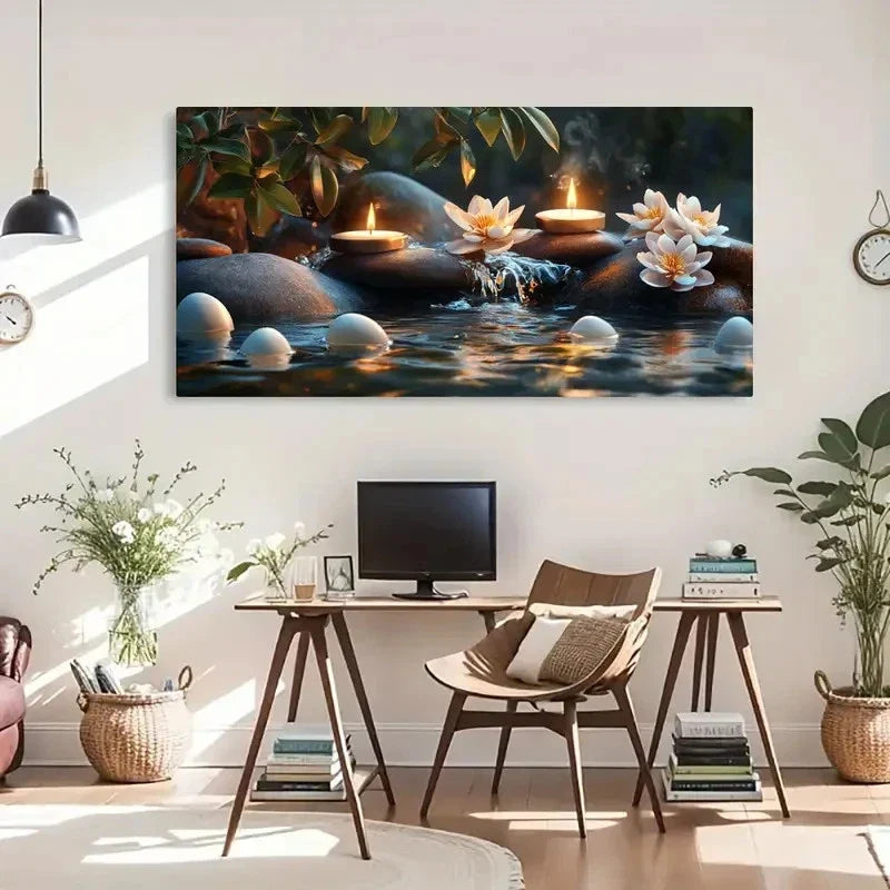 Soft Candlelight Elements Wall Art Canvas Office Home Room Framed 120x60cm