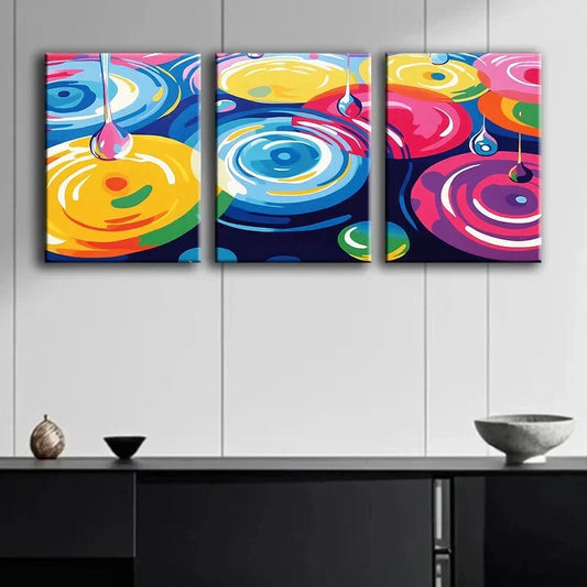 3pcs Colourful Painting Liquid Yellow Blue Pink Metal Print Ready to Hang Art