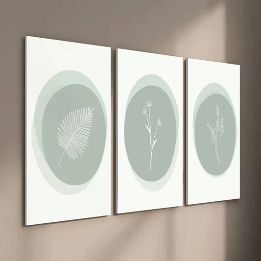 3pcs White & Mint Green Line Accents Wall Art Set Canvas Framed 40x60cm - High Quality Print 100% Australian Made Wall Canvas Ready to Hang