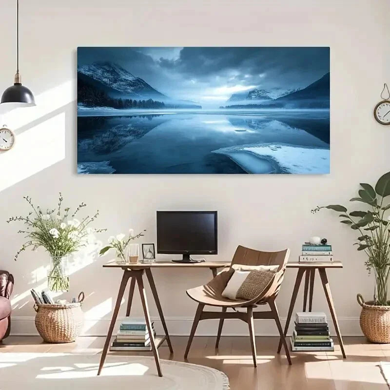 Moonlit Lake Deco Darkness Wall Art Canvas Office Home Room Framed 80x45cm