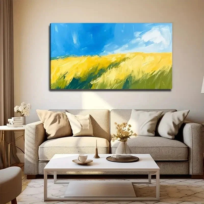 Grass Under Blue Sky Wall Art Canvas Office Home Room Framed 80x45cm
