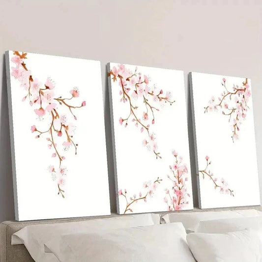 3pcs Vibrant Sakura Watercolor Branches Wall Art Set Canvas Framed 40x60cm - High Quality Print 100% Australian Made Wall Canvas Ready to Hang