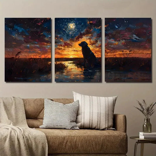 3pcs Colorful Abstract Animal Starry Night Dog Metal Print Ready to Hang Art