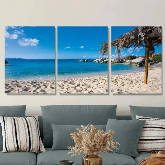3pcs Beach Paradise Triptych Palm Trees Metal Print Ready to Hang Art