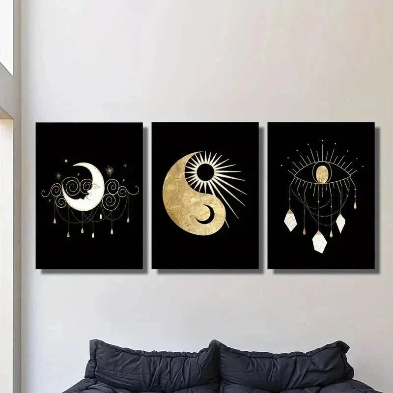 3pcs Modern Sun and Moon Constellation Wall Art Set Canvas Framed 40x60cm - High Quality Print 100% Australian Made Wall Canvas Ready to Hang