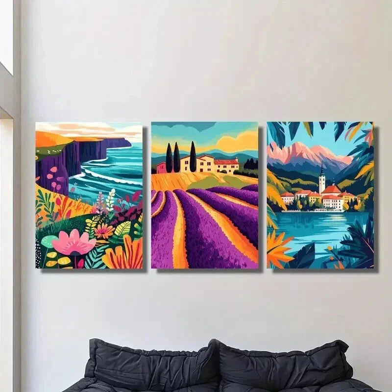 3pcs Ocean Mountains Coast Flowers and Plants Wall Art Set Canvas Framed 40x60cm - High Quality Print 100% Australian Made Wall Canvas Ready to Hang