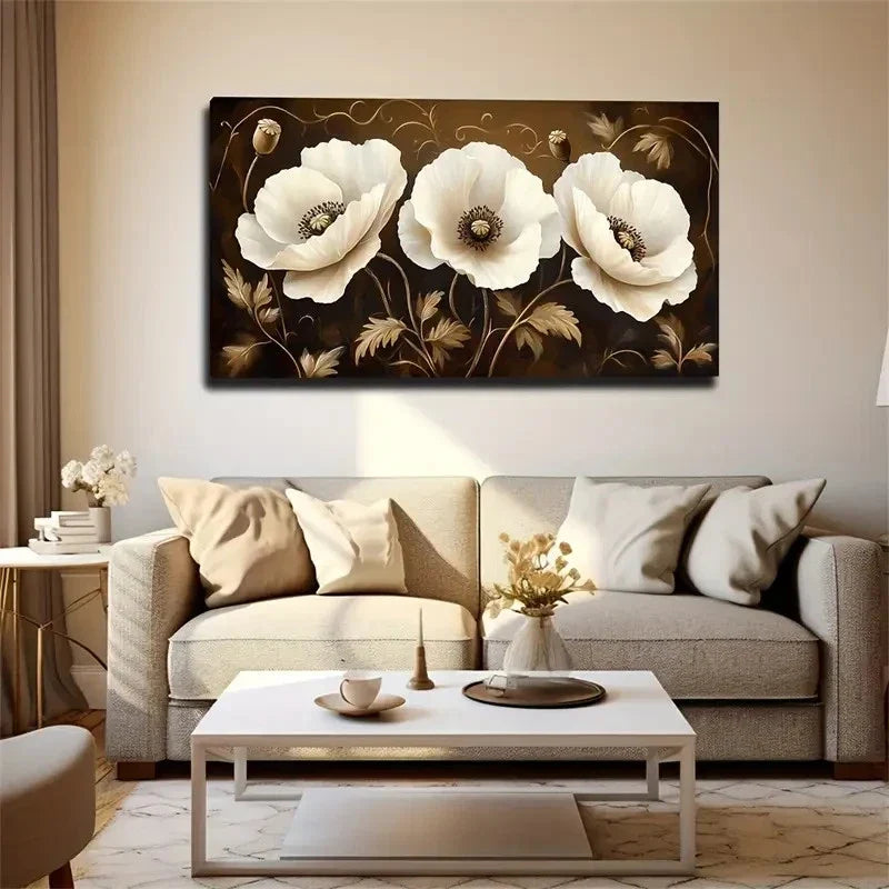 Flowers & Golden Accents Wall Art Canvas Office Home Room Framed 80x45cm