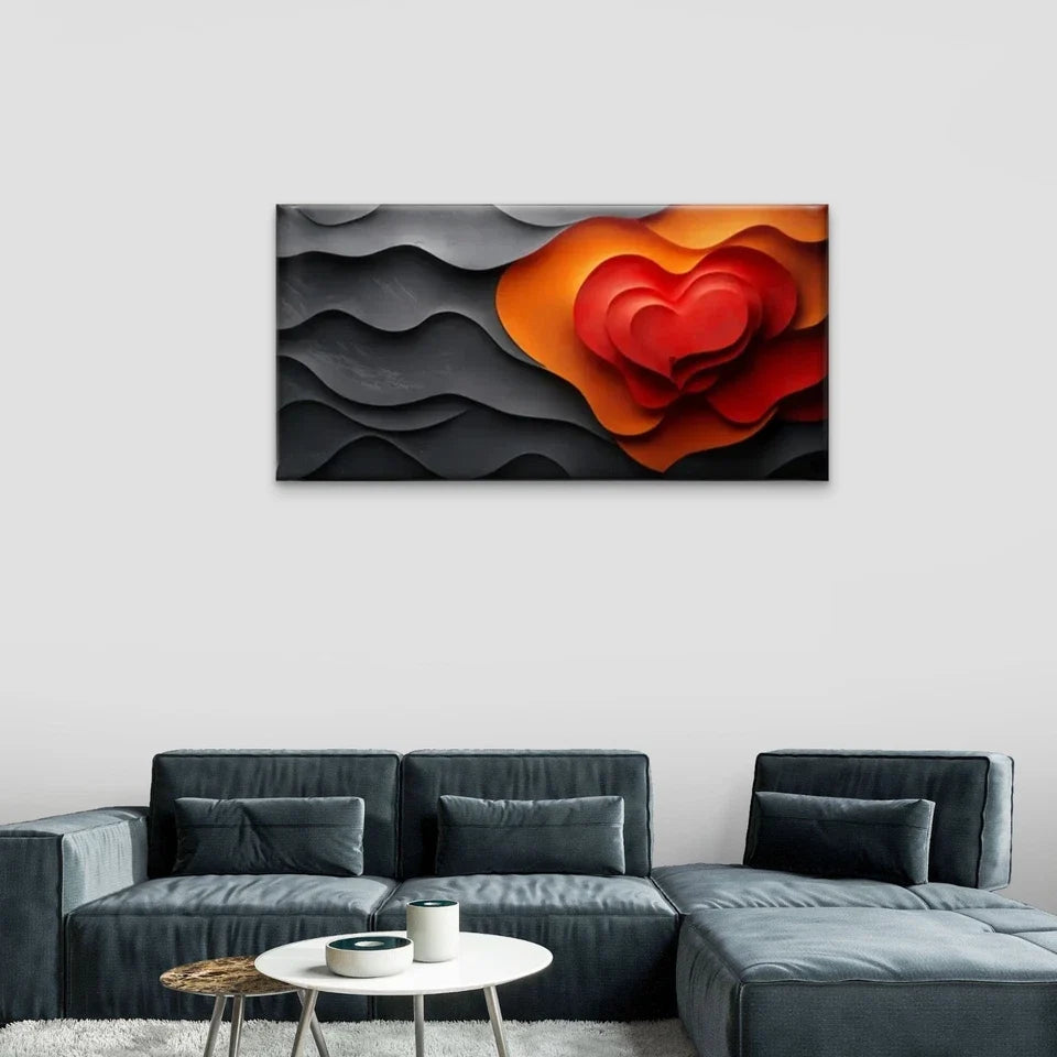 Heart Wave Abstract Wall Art Canvas Office Home Room Framed 80x45cm