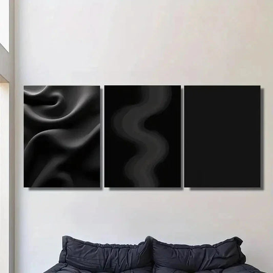 3pcs Modern Black Abstract Metal Print Ready to Hang Art