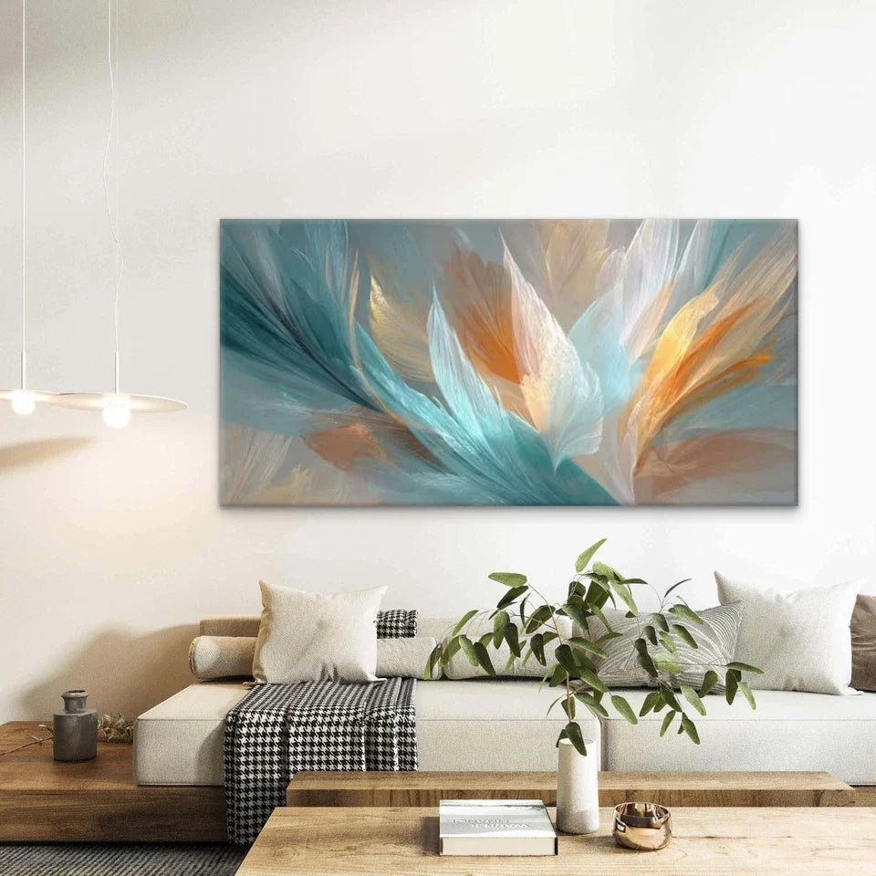 Blue Golden White Green Wall Art Canvas Office Home Room Framed 120x60cm