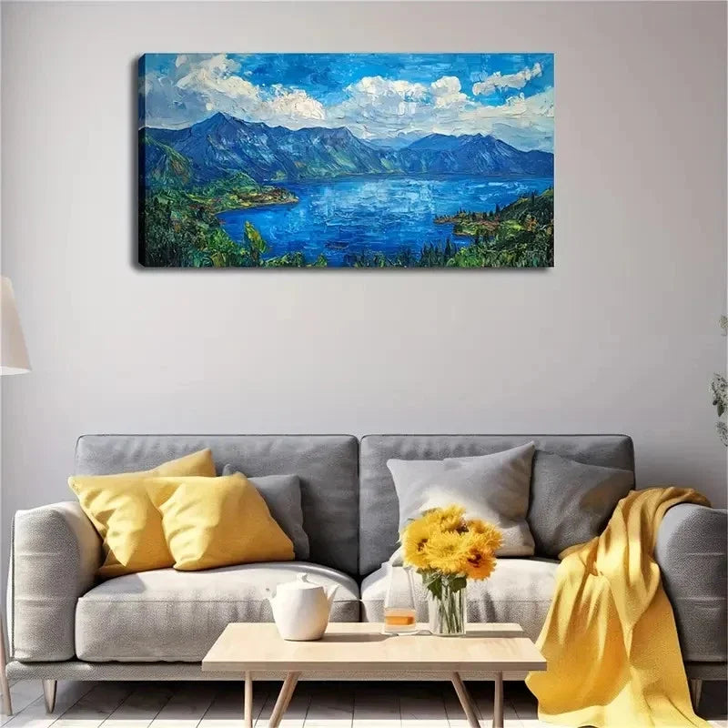 Misty Lake Pine & Teak Wall Art canvas office home room framed 120x60cm