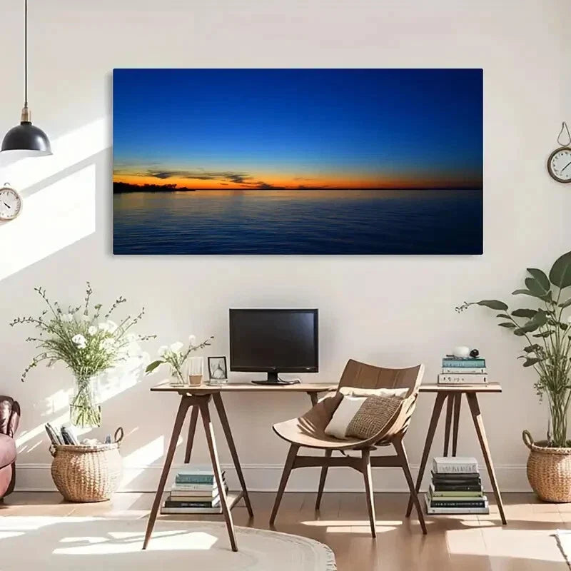 Sea Skyline Sunset Natural Wall Art Canvas Office Home Room Framed 120x60cm