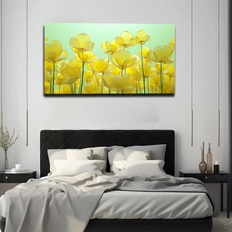 Texture Yellow Flowers Wall Art canvas office home room framed 120x60cm