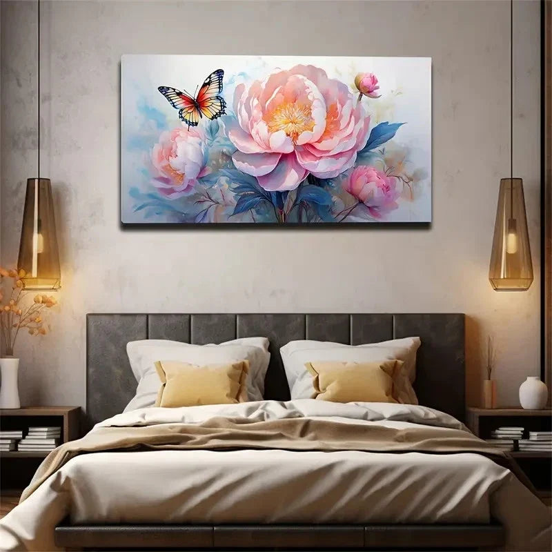 Elegant Peony Flowers Wall Art Canvas Office Home Room Framed 80x45cm