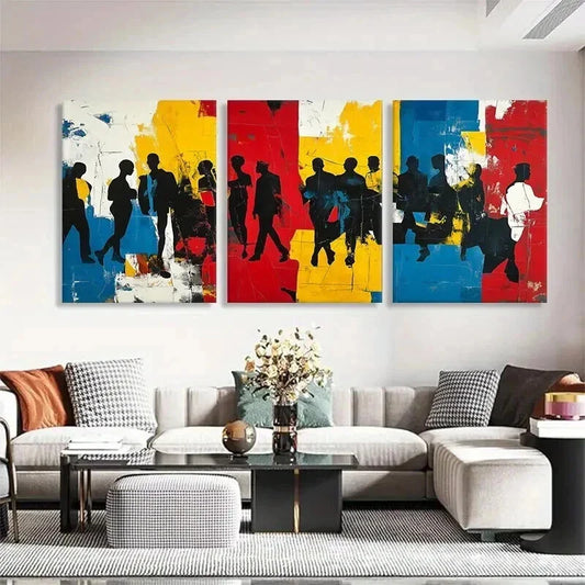 3pcs Dynamic Silhouette Abstract Vibrant Perfect Wall Art Set Canvas Framed 40x60cm - High Quality Print 100% Australian Made Wall Canvas Ready to Hang