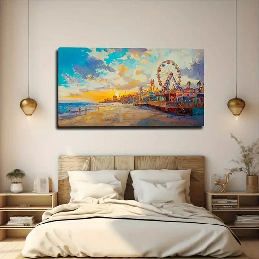 Vibrant Beach Scene Décor Wall Art Canvas Office Home Room Framed 80x45cm