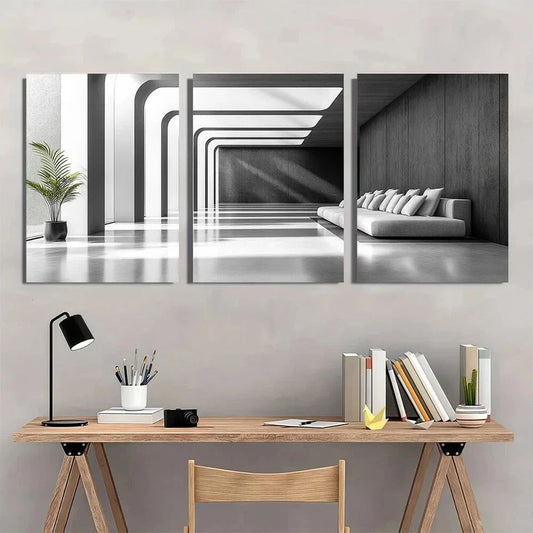3pcs Black White Modern Green Leaves Metal Print Ready to Hang Art