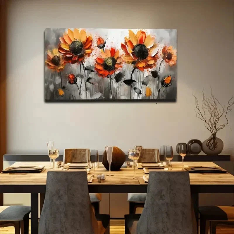 Vibrant Open Flowers In Orange Wall Art canvas office home room framed 120x60cm