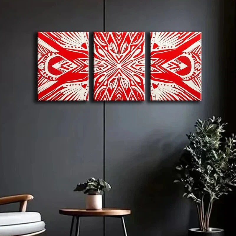 3pcs Red Modern Designs & Lines Metal Print Ready to Hang Art