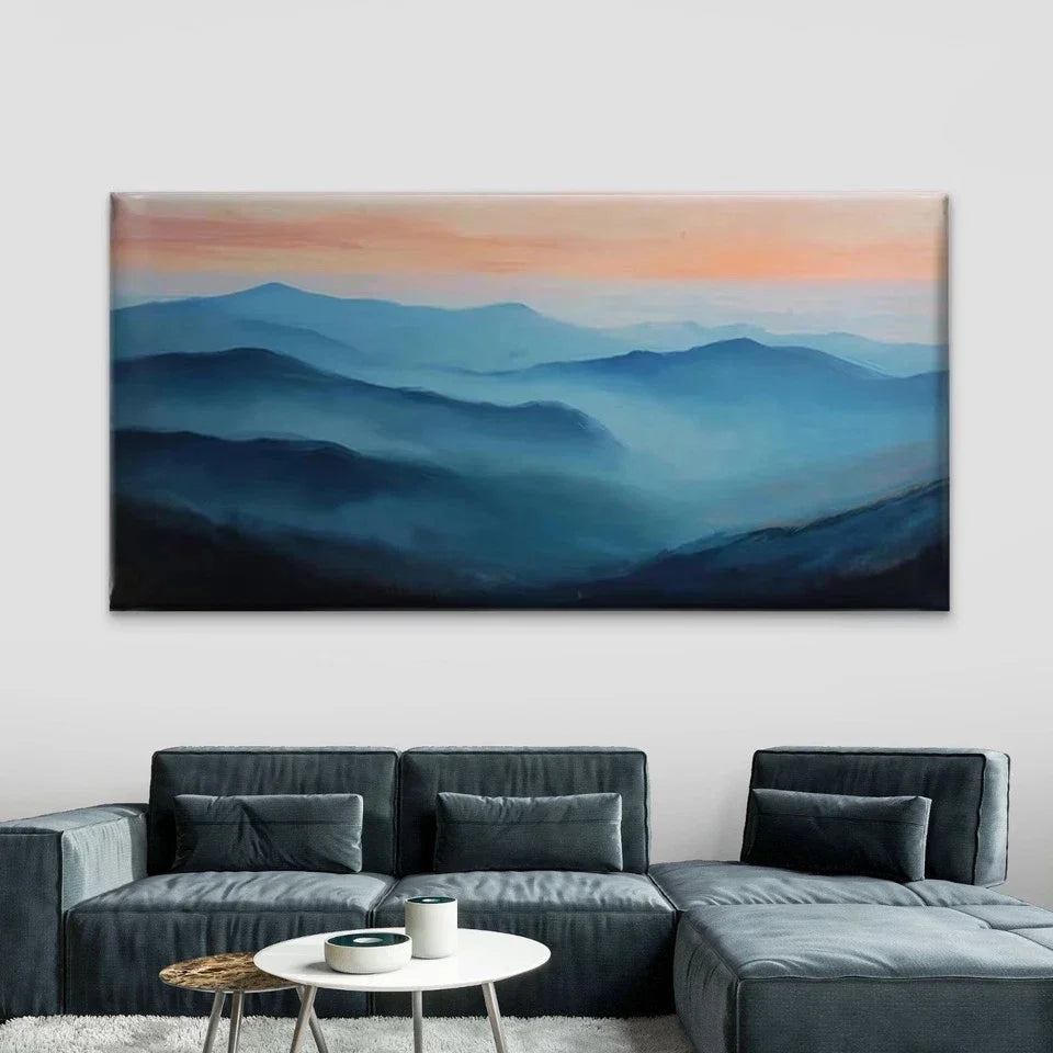 Blue Mountain Landscape Wall Art Canvas Office Home Room Framed 120x60cm