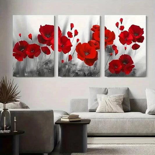 3pcs Elegant Floral Modern Abstract Metal Print Ready to Hang Art