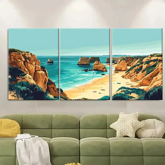 3pcs Portugal Beach Coastal European Metal Print Ready to Hang Art