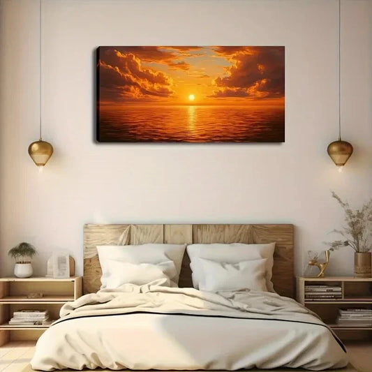 Vibrant Orange & Red Sky Over Wall Art Canvas Office Home Room Framed 120x60cm