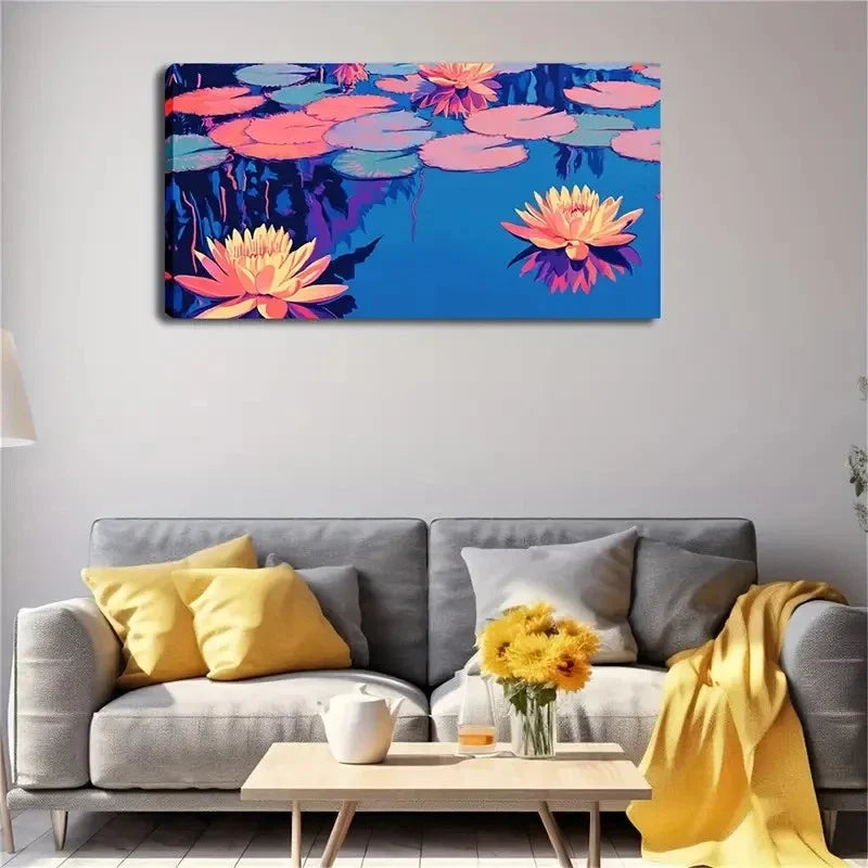 Vibrant For Lotus Blossoms Wall Art canvas office home room framed 120x60cm
