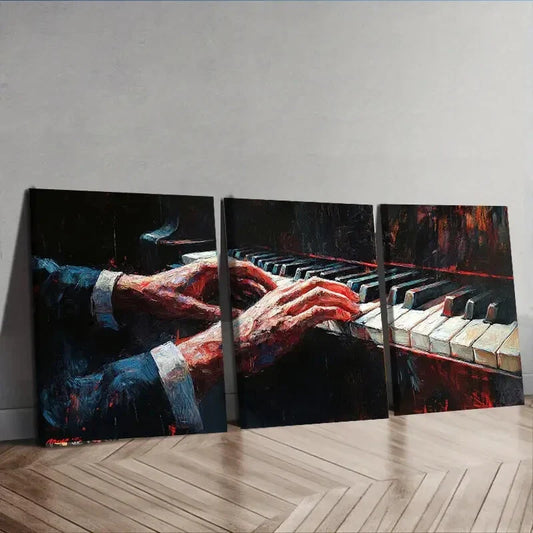 3pcs Piano Hand Close-Up Painting Dark Alone Wall Art Set Canvas Framed 40x60cm - High Quality Print 100% Australian Made Wall Canvas Ready to Hang