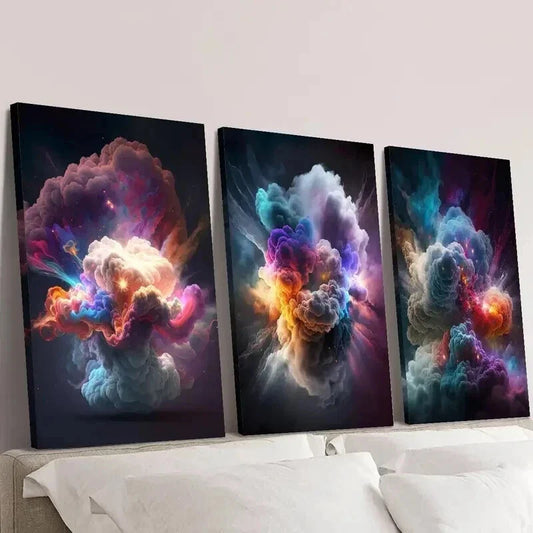 3pcs Fantasy Nebula Explosion Effect Wall Art Set Canvas Framed 40x60cm - High Quality Print 100% Australian Made Wall Canvas Ready to Hang