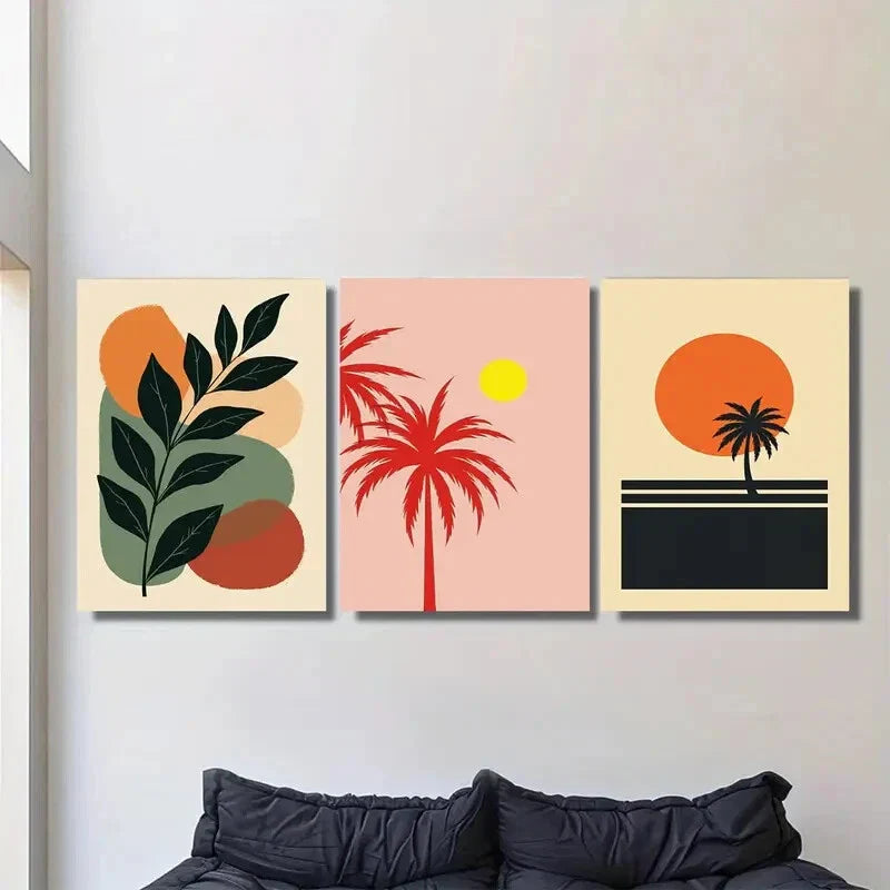 3pcs Tropical Palm Tree Modern Minimalist Metal Print Ready to Hang Art