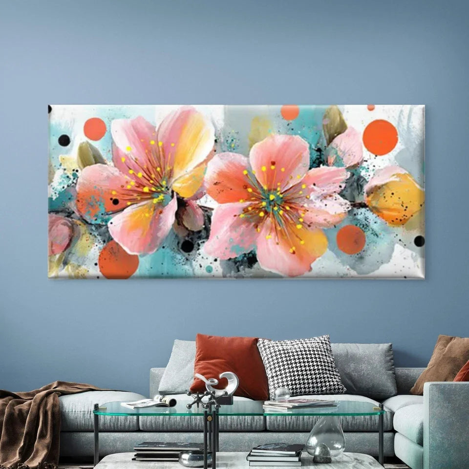 Floral Vibrant Multicolor Wall Art Canvas Office Home Room Framed 80x45cm