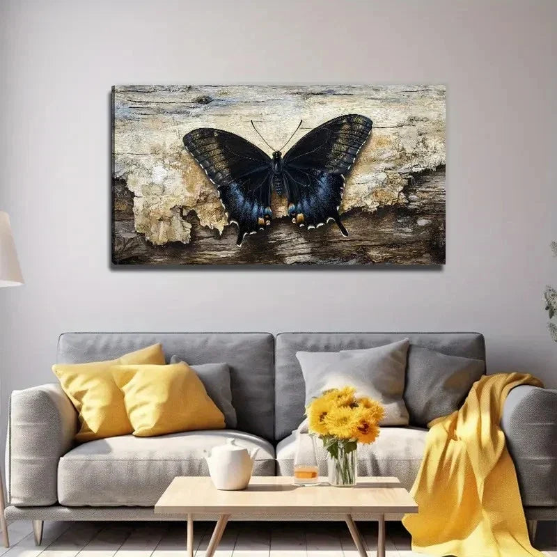 A Black Butterfly Wall Art Canvas Office Home Room Framed 120x60cm